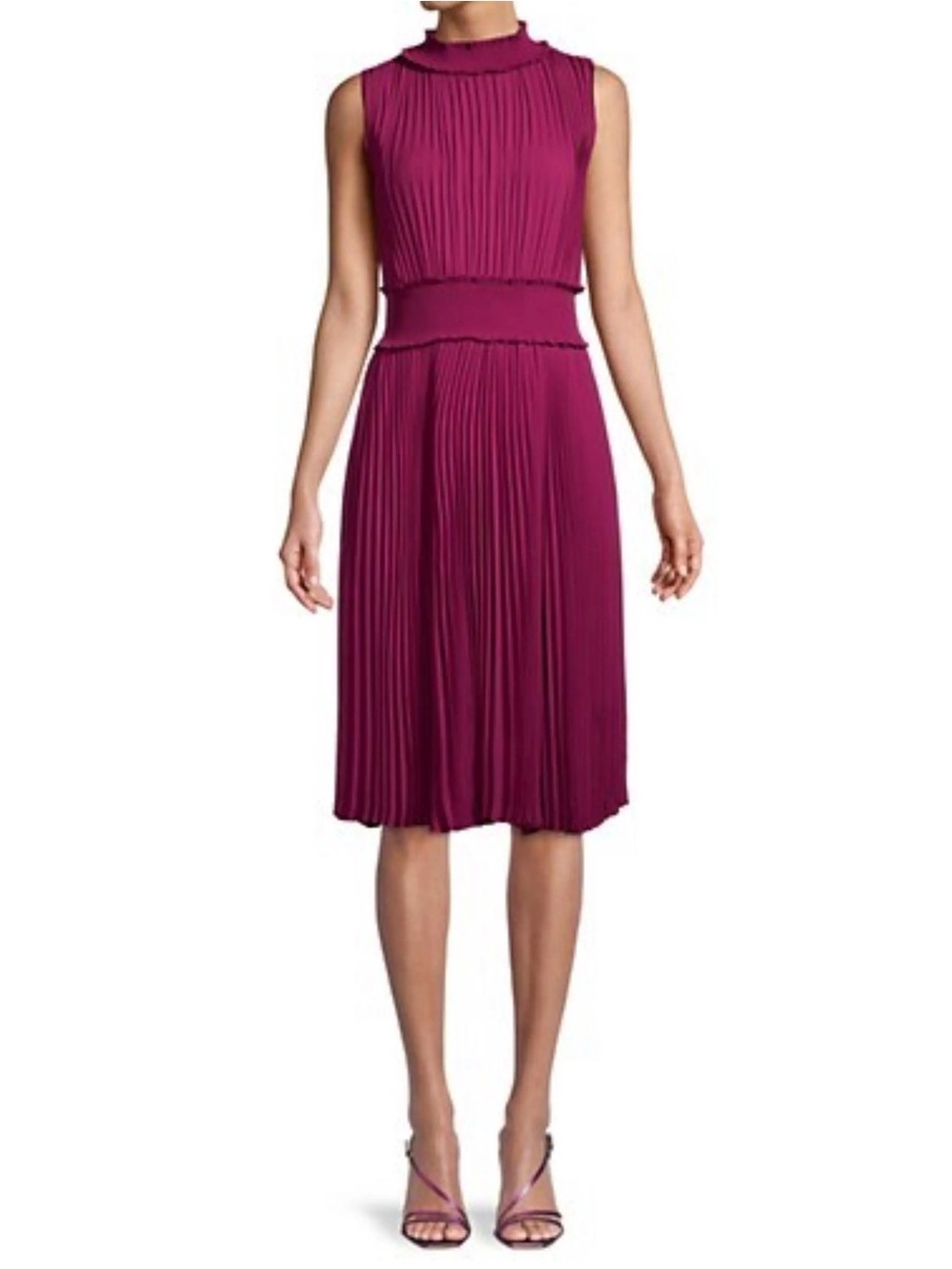 Nanette Lepore Sleeveless Pleated Midi Dress in Magenta